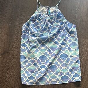Tori Richard Blue and White Geometric Camisole